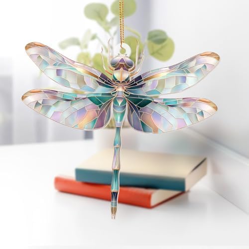 Dragonfly Ornament Stained Glass Style – Acrylic Window Hanging Suncatcher, Car Rearview Mirror Charm, Whimsical Holiday Christmas Tree Ornament, Unique Dragonfly Gifts for Women, Mom, Teacher(Sun-13) - Image 7