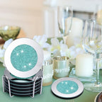 Jetec Mirrored Glass Coaster Set of 6 with 1 Holder 4" Crushed Diamond Round Cup Mat Glitter Crystal Rhinestone Glass Coaster Bling Table Decor for Bar Kitchen Gift for Christmas(Mint Green,4 Inch) - Image 6