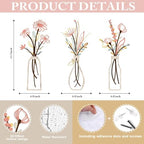 Pigort 3 Pieces Metal Flowers Wall Arts - Rustic Farmhouse Style Décor Metal Wall Art Black Minimalist Flower Natural Themed Wall Decors for Home Bedroom Dining Room Housewarming (Pink Beige) - Image 2