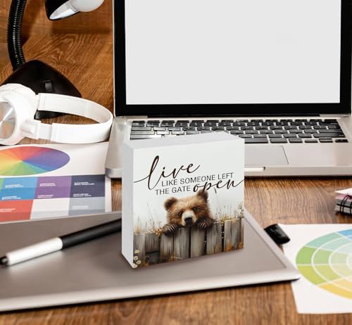 Rustic Bear Sign - Live Like Someone Left The Gate Open Wooden Box Signs, Bear Decorations For Home, Farmhouse Wood Decoration Home Decor For Desk Table Shelf 5x5 Inch - Image 5