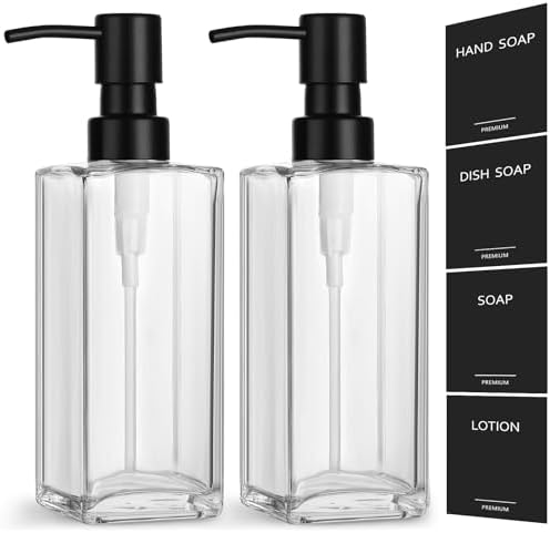 GMISUN Glass Soap Dispenser with Stainless Steel Pump, Clear Hand Soap Dispenser for Bathroom, 12 fl oz/350ml Refillable Dish Dispenser for Kitchen, Modern Liquid Soap and Lotion Bottle for Countertop by GMISUN