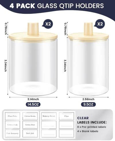 Glass Qtip Holder Dispenser - 4 Pack, Bathroom Decor and Organizer - Image 3