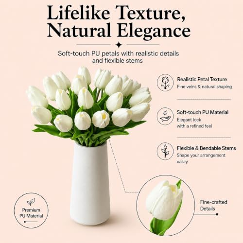 Mandy's 28pcs Artificial White Tulips - Image 2