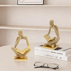 Sparkling Gold Reading Women Statue Set, Thinker Sculptures, Abstract Art Ornament, Modern Aesthetic Figurine Decoration for Home Living Room Bedroom Office Shelf Table Desk Bookshelf Decor - Image 3