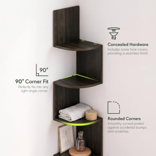 Furinno Rossi 5-Tier Corner Floating Book Shelves for Wall, Espresso - Image 5
