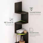 Furinno Rossi 5-Tier Corner Floating Book Shelves for Wall, Espresso - Image 5