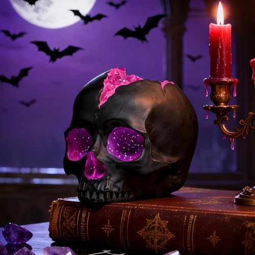 Black and Purple Resin Skull Figurine Statue. Good Gifts for Skull Lovers - Image 7