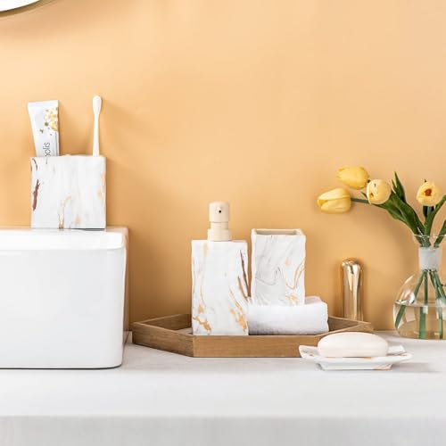 RQYIXI Ceramic Bathroom Accessories Set,Gold,4 Piece,Marble Design - Image 2