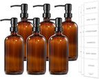 GMISUN Amber Glass Soap Dispenser, 6 Pack Bathroom Hand Soap Dispensers with Stainless Steel Pump, 17 Fl Oz Kitchen Hand and Dish Soap Dispenser Set, Modern Vintage Liquid Brown Soap Dispensers Bottle by GMISUN