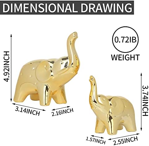 prosfalt A Pair Elephant Statue Home Decor,Modern Style Figurines,Sculpture for Office Desktop Bookshelf Living Room (Ceramics Gold) - Image 2
