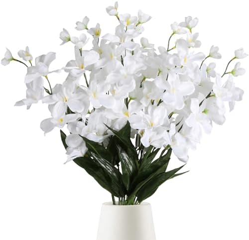 White Orchids Artificial Flowers 10 PCS Fake Orchid Silk Flowers 27" Faux Orchid Artificial Orchid for Wedding Dinning Home Restaurant Decoratiyon(White) by Fqueelvys
