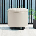 Furniliving Modern Round Storage Ottoman, Button Tufted Ottoman Foot Stools - Image 6
