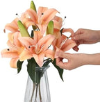 Garvee Faux Lily Flowers with Vase, 6 Heads Full Bloom Lily & 3 Buds, Long Stem Artificial Stargazer Lilies, Faux Tiger Bouquets in Glass Vase for Home Hotel Flower Arrangement Party Decor, Champagne - Image 7