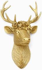 GUSFREUD Gold Animal Head Wall Decor - 13" Resin Deer Head Wall Art For Home Decor, Deer Wall Sculptures for Living Room, Bedroom, Kitchen, Unique Gift Idea by GUSFREUD