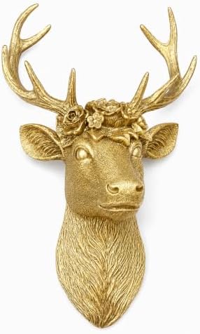 GUSFREUD Gold Animal Head Wall Decor - 13" Resin Deer Head Wall Art For Home Decor, Deer Wall Sculptures for Living Room, Bedroom, Kitchen, Unique Gift Idea by GUSFREUD