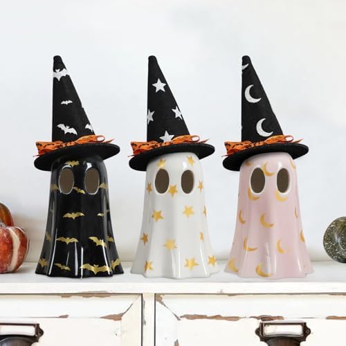 DAZONGE Set of 3 Halloween Ceramic Ghost Halloween Decorations Indoor - Image 2