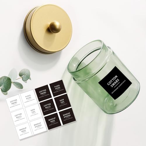 Amolliar Green Glass Apothecary Jar, Qtip Holder Bathroom Decor Gold 4 Pack - Image 3