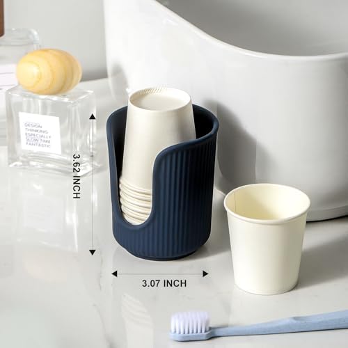 Dobbyby Ceramic Bathroom Cup Dispenser with Stylish Vertical Stripes - Disposable Mouthwash Cup Holder Holds 3-4oz Paper Cups for Rinsing Cups on Bathroom Vanity Countertops (Matte Blue) - Image 5