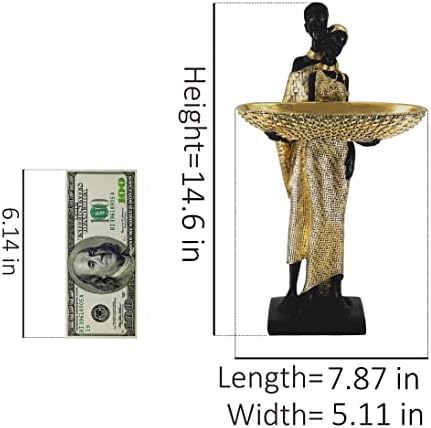 Lescafita African Couple Statue Standing with Basket, Gold - Image 6
