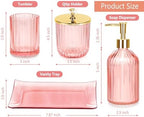 Haturi Bathroom Accessories Set, 4 Pcs Pink Glass Bathroom Accessories Sets Complete w/Lotion Soap Dispenser, Toothbrush Holder, Apothecary Jar, Vanity Tray, Bathroom Decor, Gift for Home Apartment - Image 2