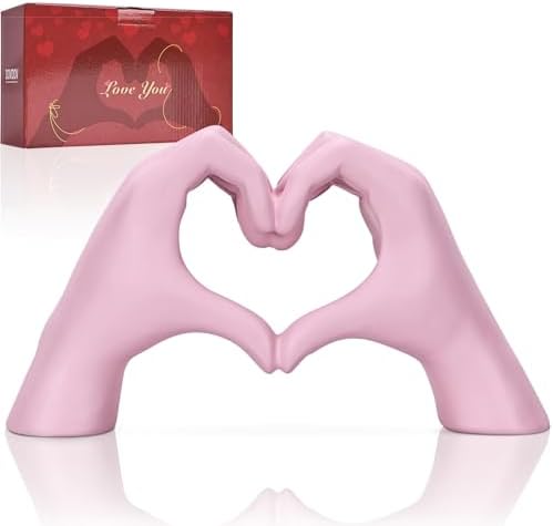 Heart Hand Sculpture, Pink Home Decor Aesthetics for Room Shelf Coffee Table Dining Table Centerpiece, Birthday Gift and Memorial Gift for Women, Girlfriend Girls Mom. by DOVDOVHomeDecoration