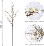 Sggvecsy Artificial Plum Blossom Flowers 4 Pcs Faux Cherry Blossom Stems Faux Silk Plum Blossom Branches 36.2’’ Fake Flowers Long Stems for Vase Arrangements Home Wedding Table Decor (White) - Image 7