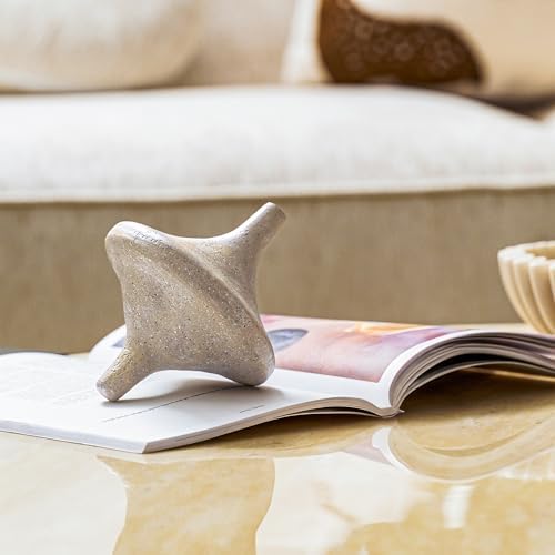 Spinning Top Statue, Coffee Table Sculpture for Modern Home & Office Desk Decor, Beige Shelf Decor for Boho Living Room, Bookshelf, Table Top, Aesthetic Room Decor, Unique Gift for Men (Resin) - Image 2