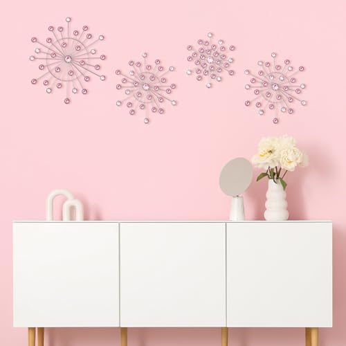 Blulu 4 Pcs Pink Wall Decor, Bling Crystal Starburst Metal Wall Art - Image 4