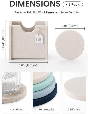 Fluxynara Felt Coasters with Holder, Set of 8 for Drinks, Ocean Gradient - Image 2