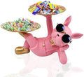 Huhote Resin French Bulldog Tray Statue, Lying Bulldog Candy Dish Key Holder Bowl, French Bulldog Accessories, Statues for Office Desk Home Decor Figurines Entryway Table Decor (Pink) by Huhote