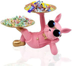 Huhote Resin French Bulldog Tray Statue, Lying Bulldog Candy Dish Key Holder Bowl, French Bulldog Accessories, Statues for Office Desk Home Decor Figurines Entryway Table Decor (Pink) by Huhote