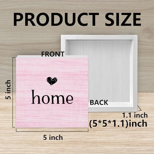 Home Sign, Home Signs for House Decor, Welcome Sign, Rustic Farmhouse Desk Decor Wood Block Box Plaque for Living Room Wall Shelf, Housewarming Gifts (Pink) - Image 7