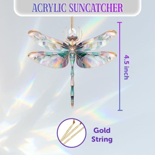 Dragonfly Ornament Stained Glass Style – Acrylic Window Hanging Suncatcher, Car Rearview Mirror Charm, Whimsical Holiday Christmas Tree Ornament, Unique Dragonfly Gifts for Women, Mom, Teacher(Sun-13) - Image 3