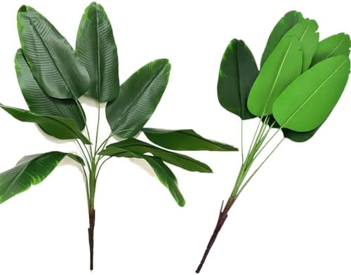 Artificial Banana Tree Plants Imitation Bird of Paradise Plant Faux Tropical Greenery Leaves Bush Fake Large Leaf for Indoor Outdoor Home Kitchen Party Flowers Arrangement Wedding Decorations 2 Pack by LOVENIMEN