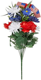 Admired by Nature 18 Stems Artificial Blooming Peony, Gerbera Daisy with Small American Flags, Fillers Mixed Flowers Bush for Memorial Day, Red/Blue/White - Image 4