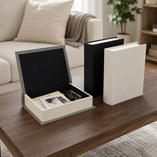 DECOR4SEASON Set of 3 Modern Linen and Wood Decorative Faux Book Boxes, 10" - Image 7
