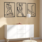 CHENGU 3 Pieces Metal Minimalist Abstract Woman Wall Art Line Drawing Wall Art Decor Single Line Female Home Hanging for Kitchen Bathroom Living Room by CHENGU