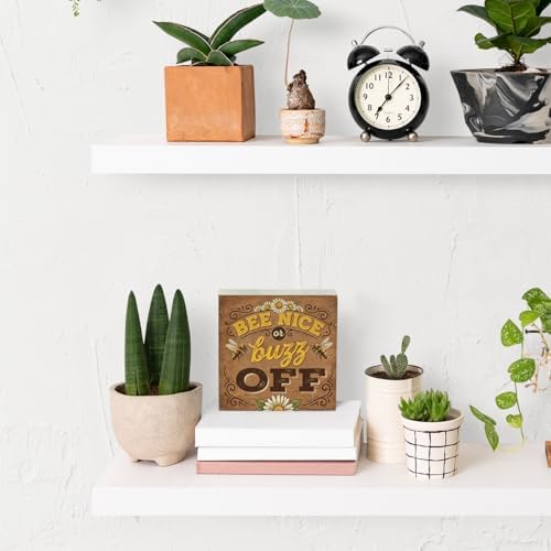 Bee Decor Summer Wall Decor Bee Nice Or Buzz Off Summer Decorations Wooden Box Sign for Home Office Farmhouse Table Shelf - Image 4