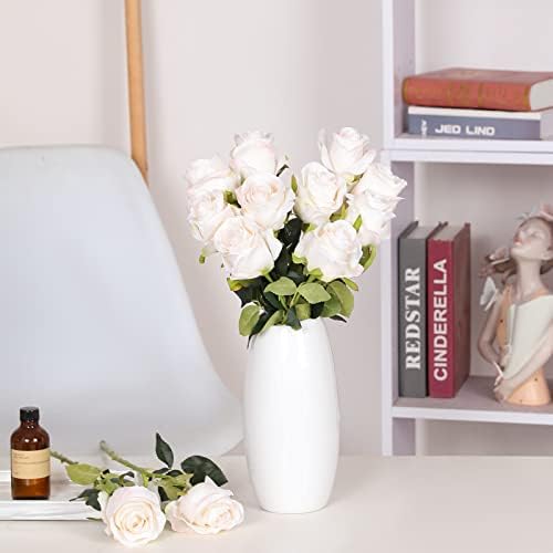 10pcs Vintage Ivory Roses Artificial Flowers, Realistic Faux Rose with Stem - Image 6