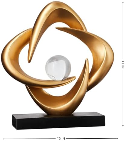 Modern Abstract Art Sculpture Gold Resin Statue with Crystal Ball - Image 3