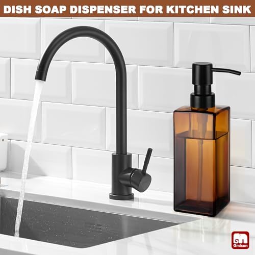GMISUN Amber Glass Soap Dispenser, Hand Soap Dispenser with Stainless Steel Pump for Bathroom, 12 fl oz/350ml Refillable Dish Dispensers for Kitchen, Modern Liquid Lotion Bottles for Countertop - Image 4