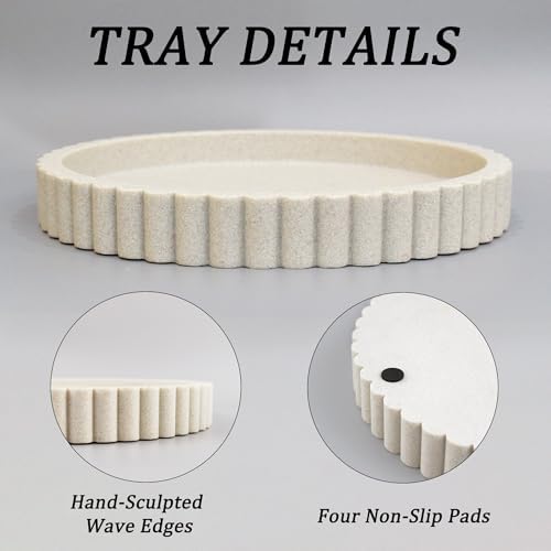 Round Decorative Tray for Coffee Table Decor, Circle Tray Decor 11" Beige - Image 6