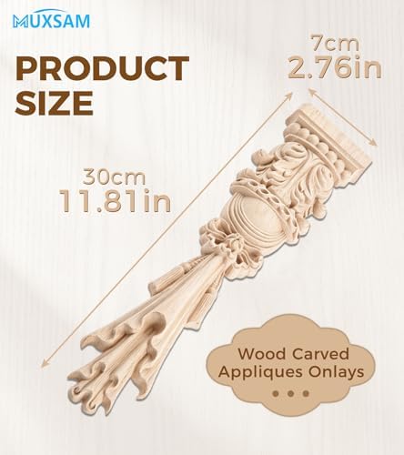 4Pcs Wood Carved Appliques Onlays Unpainted Carving Decals Mouldings Trim - Image 2