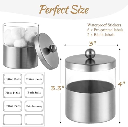 Gaussra Apothecary Jars, Qtip Holder, Bathroom Jar with Stickers - 2 Pack - Image 3