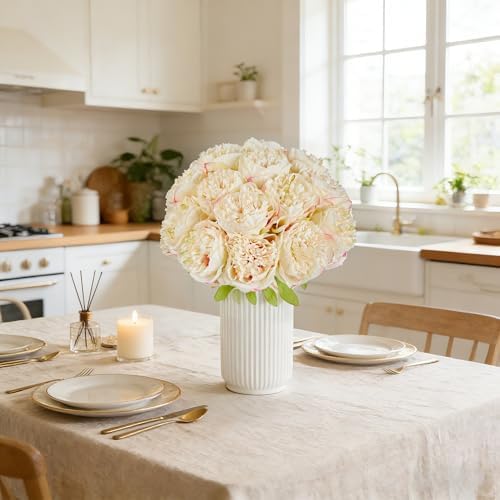 SITUMEIZI 10PCS Artificial Peony Flowers, Real Touch Fake Silk Bouquet with Stems for Home Mothers Day Wedding Party Centerpieces Table Decoration Indoor(Champagne) - Image 5