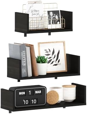 Furinno Rossi Bedroom Decor Wall Mounted Floating Display Shelves with Invisible Brackets, Set of 3, Espresso - Image 4