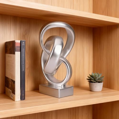 Abstract Silver Knot Sculpture, Geometric Decorative Statue, Silver Accent Piece for Living Room Coffee Table or Bookshelf Surface, Office TV Cabinet or entryway Console Table Decoration. - Image 3