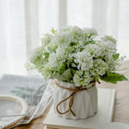 TKAS Fake Flowers Arrangement in Ceramic Vase, Artificial Faux Silk Hydrangea, Small Realistic Dried-Style Floral, Dining Table Centerpiece for Wedding Party Home Decoration (Green) - Image 3