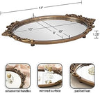 Kate and Laurel Arendahl Vintage Oval Mirrored Decorative Tray; 17 x 10; Antique Gold; Traditional Ottoman Tray for Living Room Home Decor with Ornate Detailing - Image 2