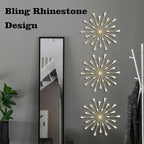 ZEXUIRU 3 Set Gold Starburst Wall Art for Home Decor Metal Bling Crystal Rhinestones Sunburst Wall Decor Sparkling Rhinestone Art Accent Gold - 13in - Image 2